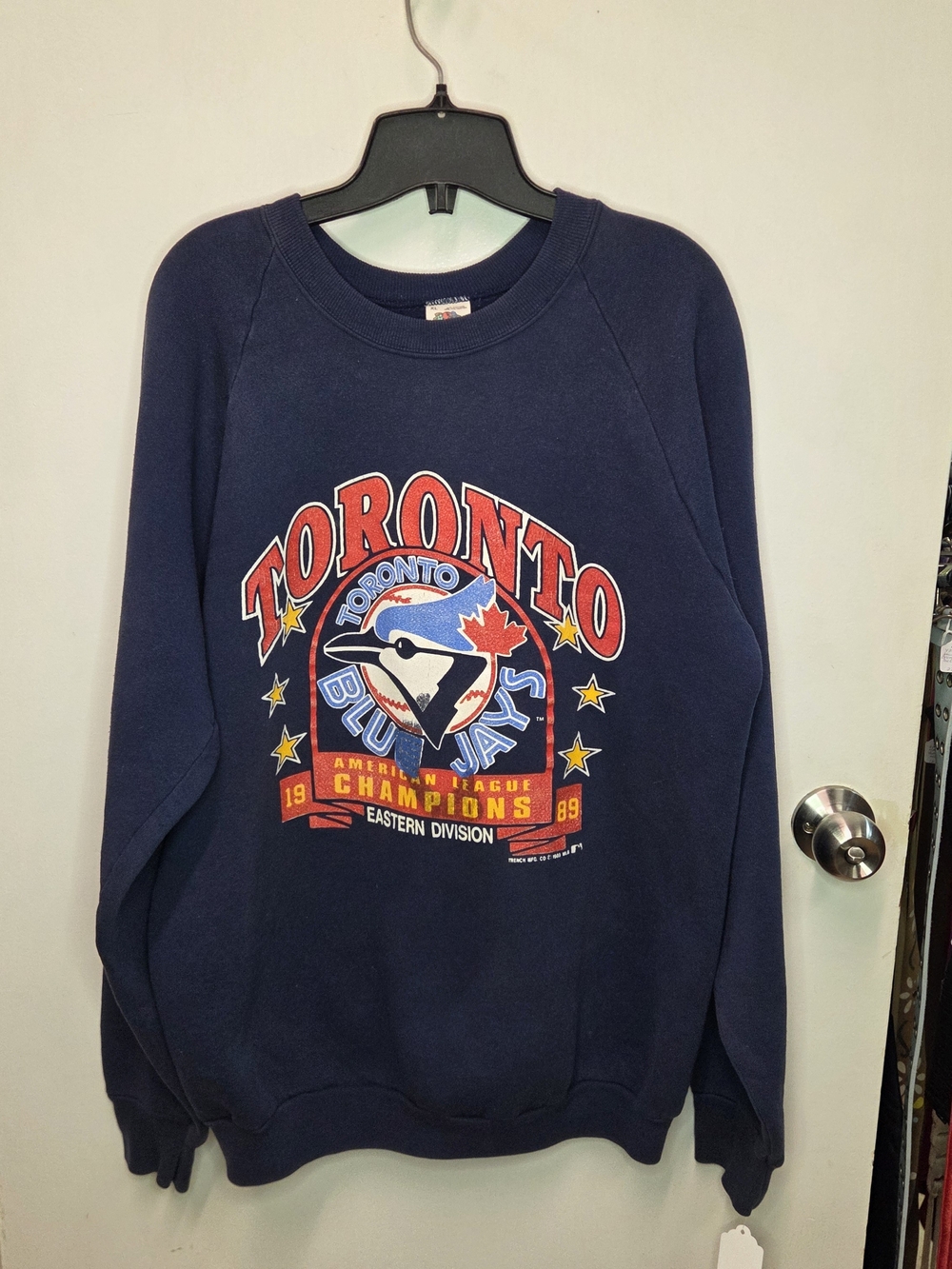 VTG 1989 Toronto Blue Jays AL East Champions Crewneck Sweatshirt Navy Blue Sz XL